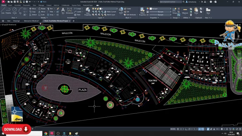 2 Katlı, Oval Kültür Merkezi Projesi, autcad projeleri