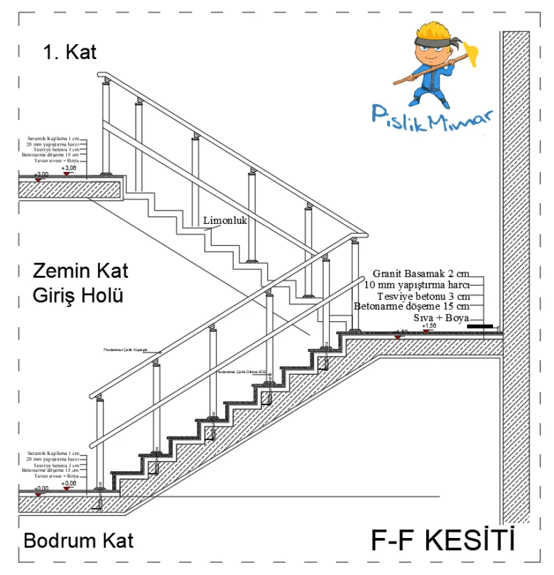 merdiven kesit cizimi