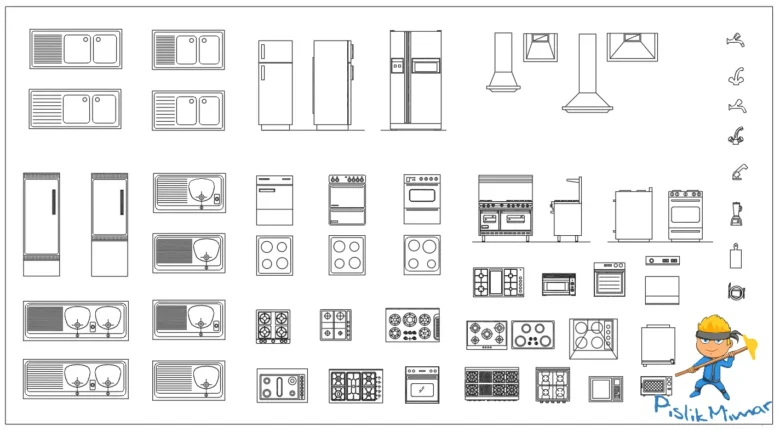 mutfak ekipmanları tefriş çizimleri, autocad dwg indir