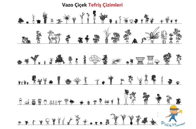 Vazo Çiçek Tefriş Çizimleri, Autocad DWG