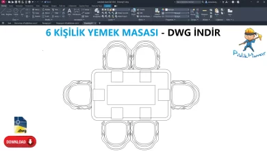 6 kişilik yemek masası dwg, Dining Table for 6 People CAD Blocks