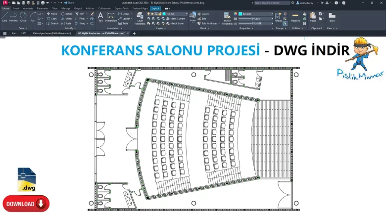 80 Kişilik Konferans Salonu, dwg indir