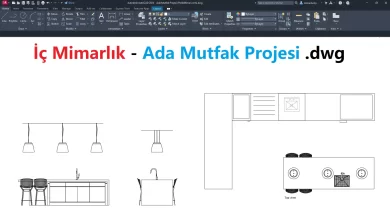 Ada Mutfak Projesi, Ada Mutfak Plan Çizimi, dwg indir