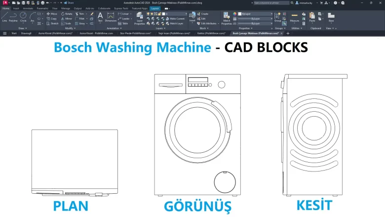 Bosh Çamaşır Makinası dwg, Bosch Washing Machine CAD Blocks