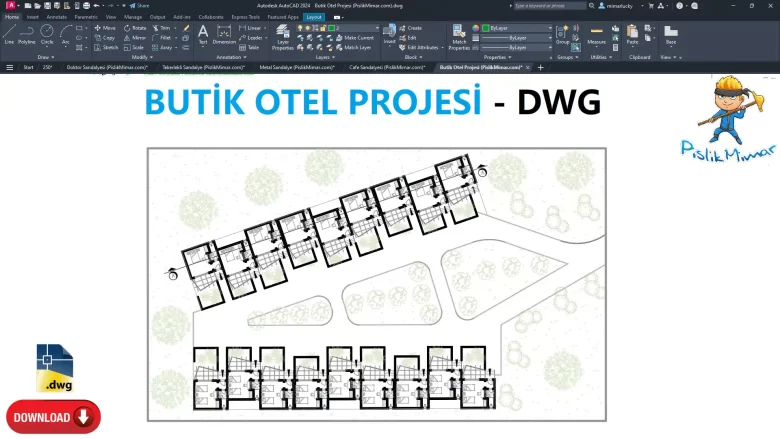 Butik otel projesi dwg indir