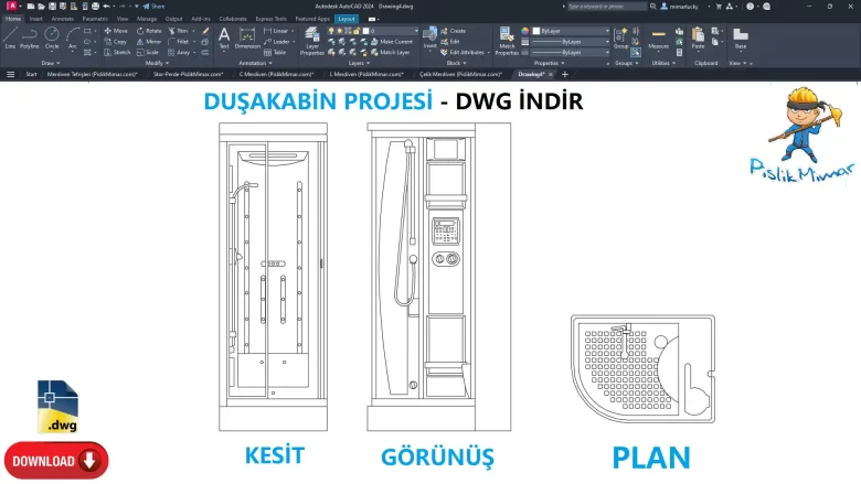 Duşakabin dwg, Modern Shower Cabin CAD Blocks