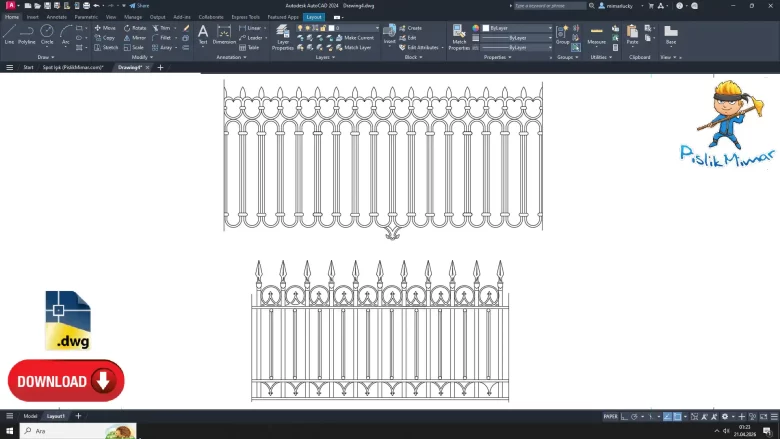 Fransız korkuluk dwg, French Balcony Railing CAD Blocks