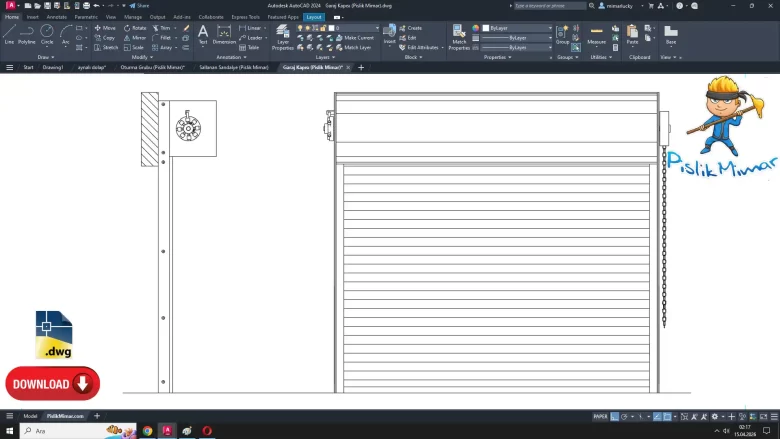 Garaj kapısı dwg çizimi, Garage Door dwg,autocad cad blocks