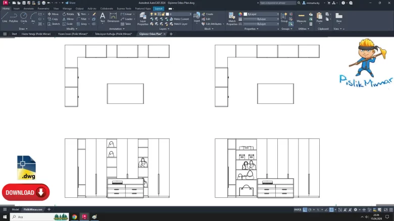 Giyinme Odası dwg çizimi, Dressing Room dwg, autocad cad blocks