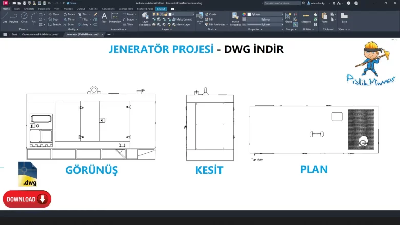 Jeneratör dwg, Generator CAD Blocks, AutoCAD Drawing