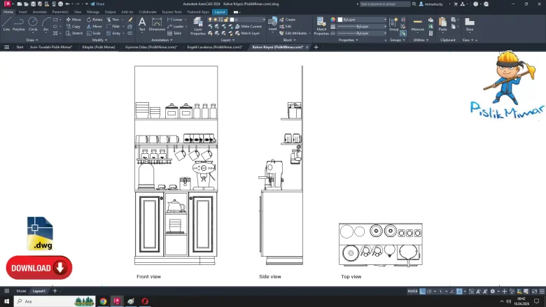Kahve Köşesi dwg, Coffee Corner cad block, autocad drawing
