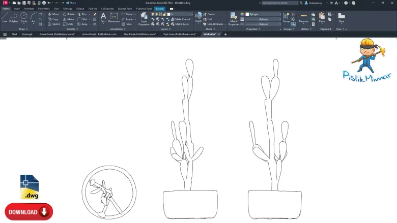 Kaktüs dwg, cactus cad blocks