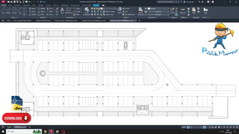 Kapalı Otopark dwg, Parking Garage Dwg, autcad drawing
