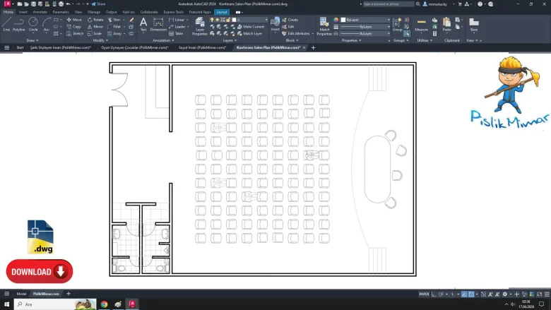 Konferans Salon Plan, Conference Hall Plan, autocad drawing