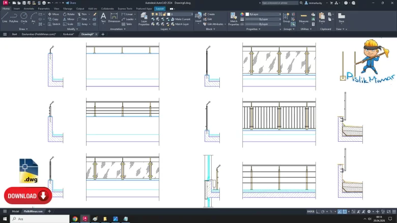 Korkuluk dwg, Railing CAD Blocks