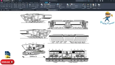 Kultur merkezi gorunus ve kesit cizimleri