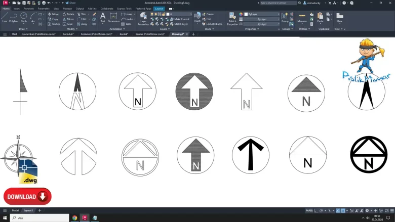 Kuzey Oku dwg, North Arrow CAD Blocks, AutoCAD Drawing