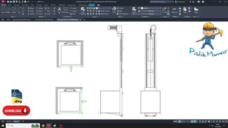 Monşarj Asansörü dwg çizimi, Dumbwaiter Elevator DWG, autocad drawing