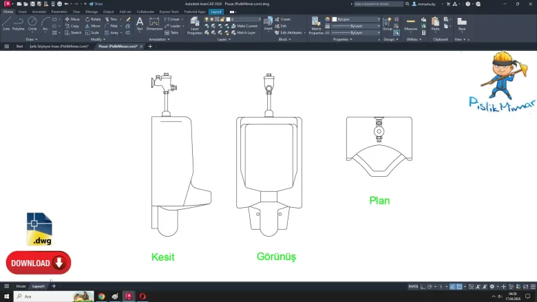 Pisuar dwg, pisuar çizimi, Urinal dwg, Urinal drawing, autocad drawing