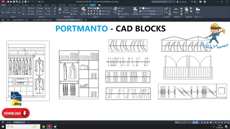 Portmanto dwg, Portmanto çizimi, Coat Rack CAD Blocks