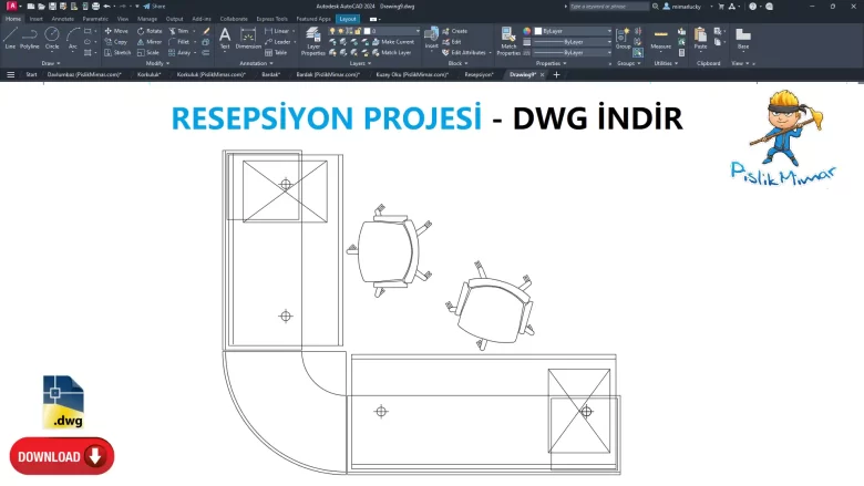 Resepsiyon dwg, Reception CAD Blocks