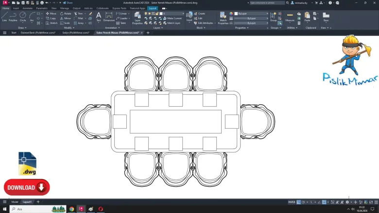 Salon yemek masası dwg, Living Room Dining Table dwg, autocad drawing