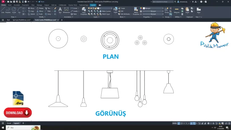 Sarkıt Lamba dwg,Pendant Lamp CAD Blocks