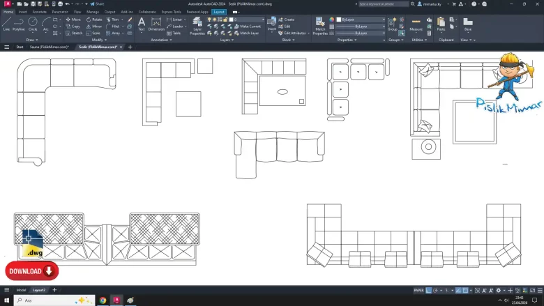 Sedir dwg, Sofa CAD Blocks
