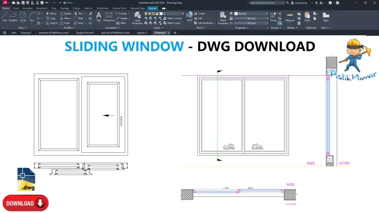 Sürgül pencere dwg, AutoCAD Drawing, Sliding Window CAD Blocks
