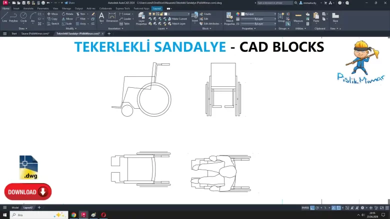 Tekerlekli Sandalye dwg, Wheelchair CAD Blocks