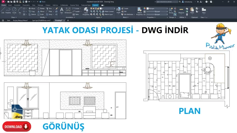 Yatak odası dwg, Bedroom CAD Blocks, AutoCAD Drawing