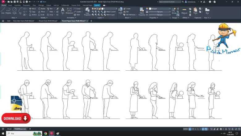 Yemek yapan insan dwg çizimi, Person Cooking dwg, cad blocks free