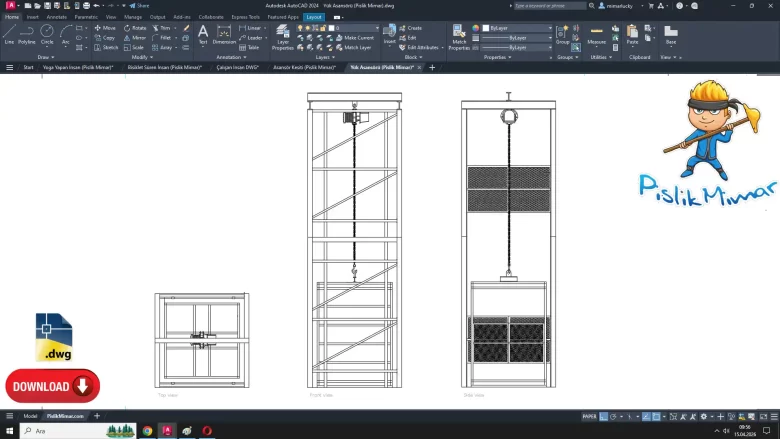 Yük Asansörü dwg çizimi, Freight Elevator dwg, autocad drawing