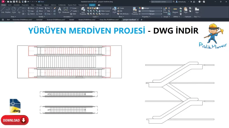 Yürüyen Merdiven dwg, Escalator CAD Blocks, AutoCAD drawing