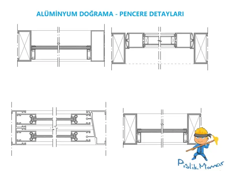 aluminyum dograma pencere detayı dwg