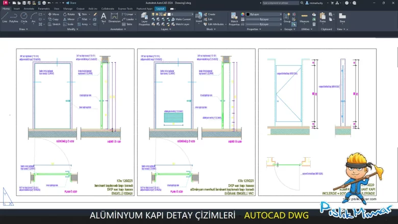 alüminyum kapı detay dwg, Aluminum Door Detail cad blocks