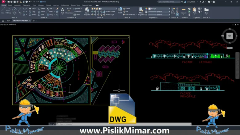mimari anaokulu projesi, autocad, dwg indir