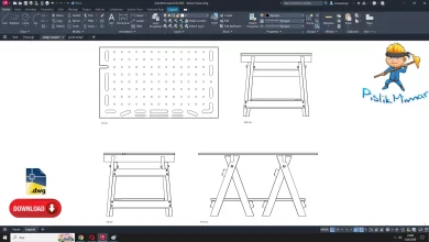 atolye masası dwg çizimi, Workshop Table dwg, autocad dwg