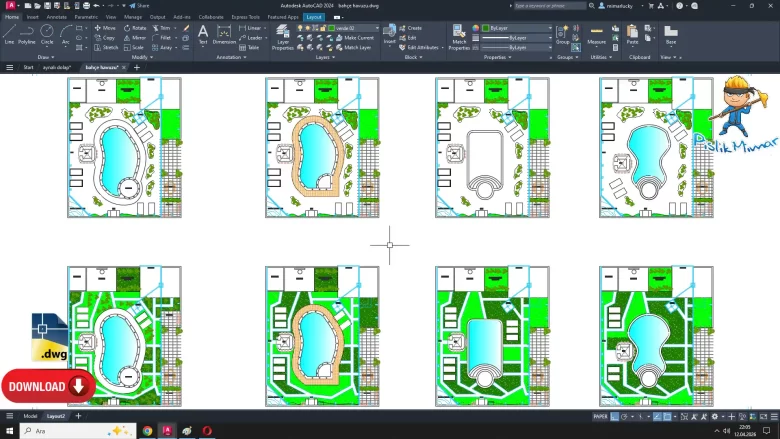 bahçe havuzu dwg çizimi, Garden Pool dwg, autocad drawing, cad blocks