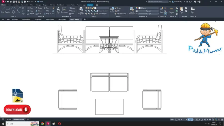 bahçe masası dwg çizimi, Garden Table dwg, autocad drawing
