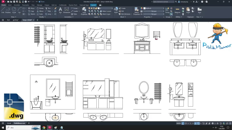 banyo dolabı dwg, Bathroom Cabinet cad blocks