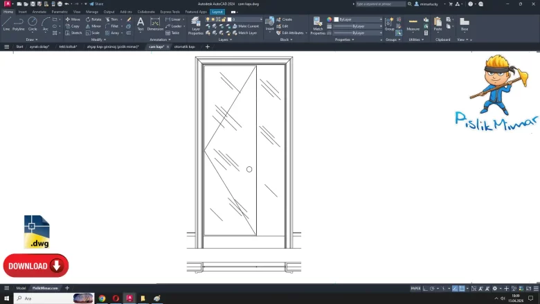 cam kapı dwg, glass door dwg, autocad block
