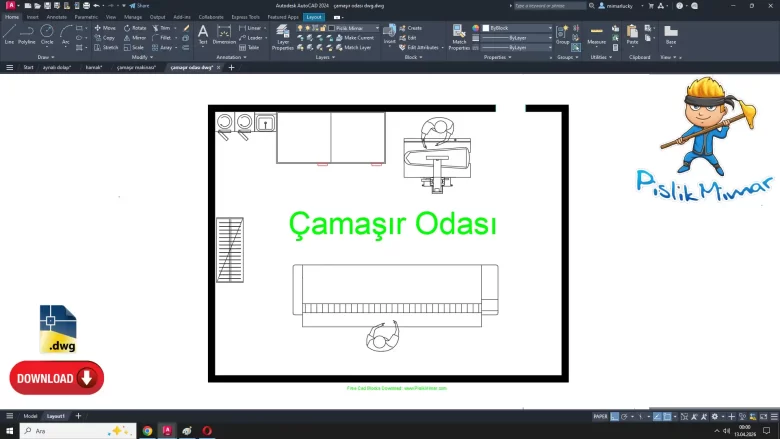 çamaşır odası dwg, Laundry Room dwg, autocad drawing