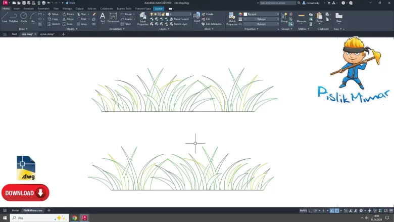 çim dwg çizimi, grass dwg, autocad drawing