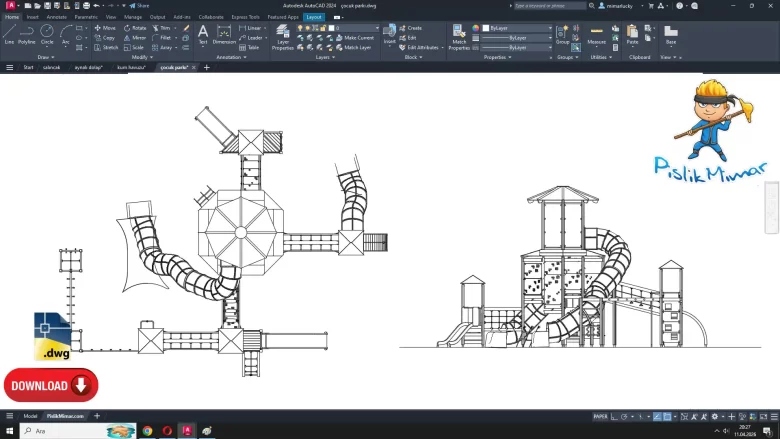 çocuk parkı dwg çizimi, Children's Park cad block, autocad drawing