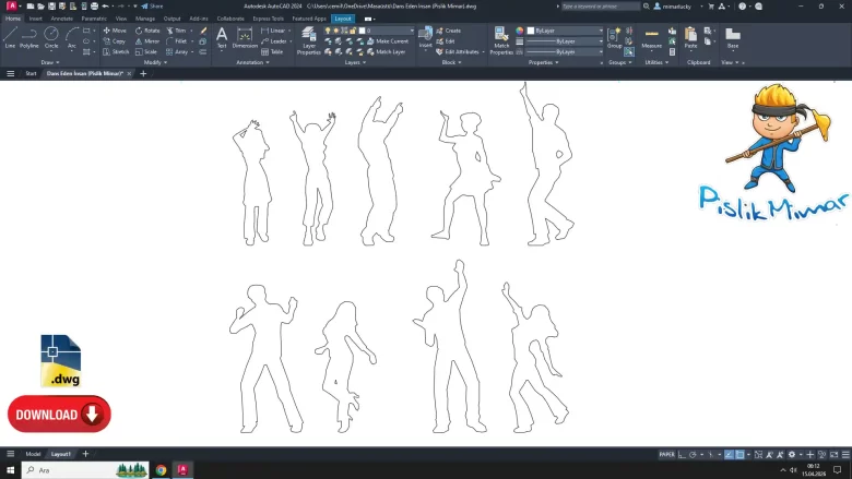 dans eden insan dwg çizimi, Dancing People dwg, autocad drawing