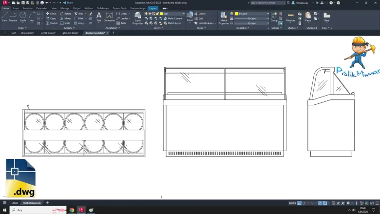dondurma dolabı dwg, dondurma dolabı çizimi, Ice Cream Cabinet, Ice Cream Cabinet cad blocks, dwg download