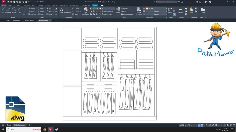 gömme dolap dwg, Closet cad blocks, autocad drawing