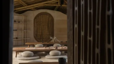 iç mimarlık bambu cafe projesi meditasyon