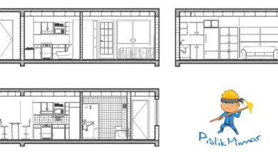 iç mimarlık mutfak kesit çizimi